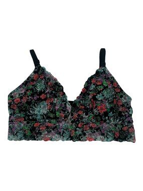 Victoria's Secret Bralette Women's M Black Floral Lace Boho Unlined Longline Bra